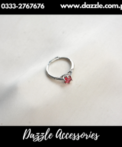 Red One Stone Silver Plated Girls Ring Adjustable Size