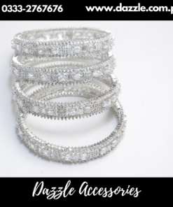 Silver Plated Bangles with Zircon Stones Size 2.6 (Sawa Doo)