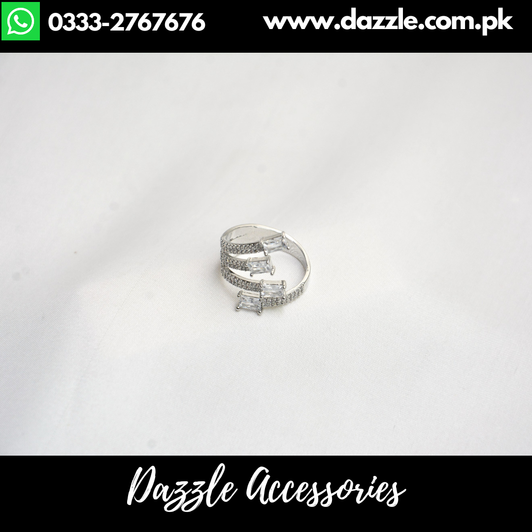 Silver Plated Zirconia Ring Adjustable Size