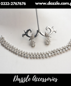 Silver Single Line Choker Set with Earrings