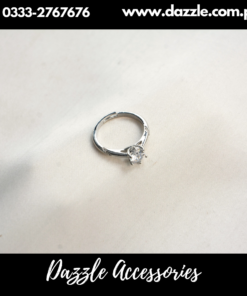 Silver Zircon One Stone Silver Plated Girls Ring Adjustable Size