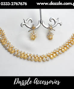 Two Tone Single Line Choker Set with Earrings