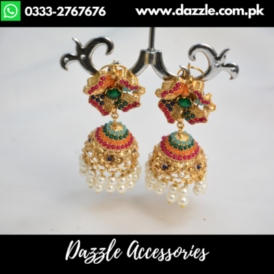 Floral pearl multi Jhumka earrings