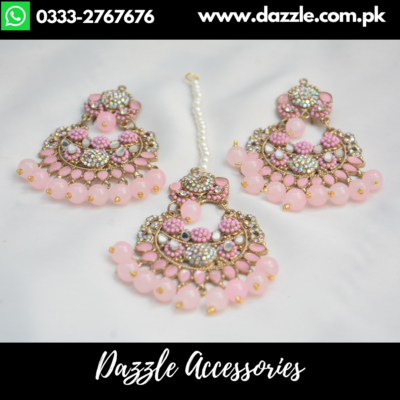 Meera pink  tikka earrings