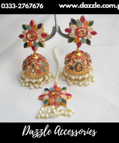 classic champagne jhumka tikka set