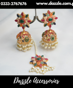 classic green jhumka tikka set