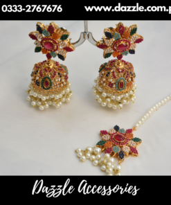 classic ruby jhumka tikka set